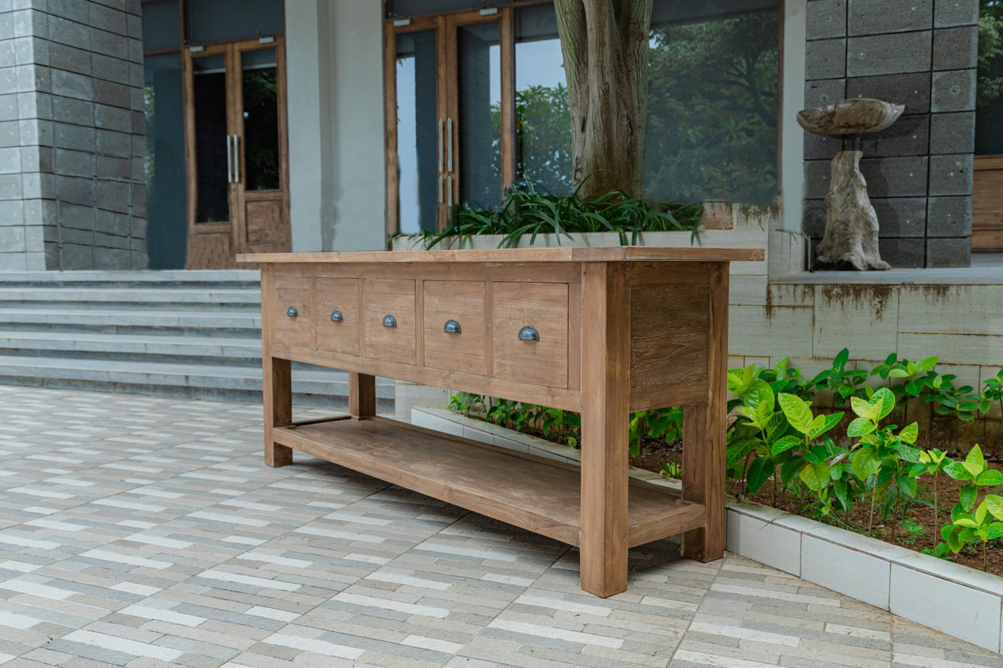 Rustikales Teak Sideboard mit Schubladen 200 / 250 cm