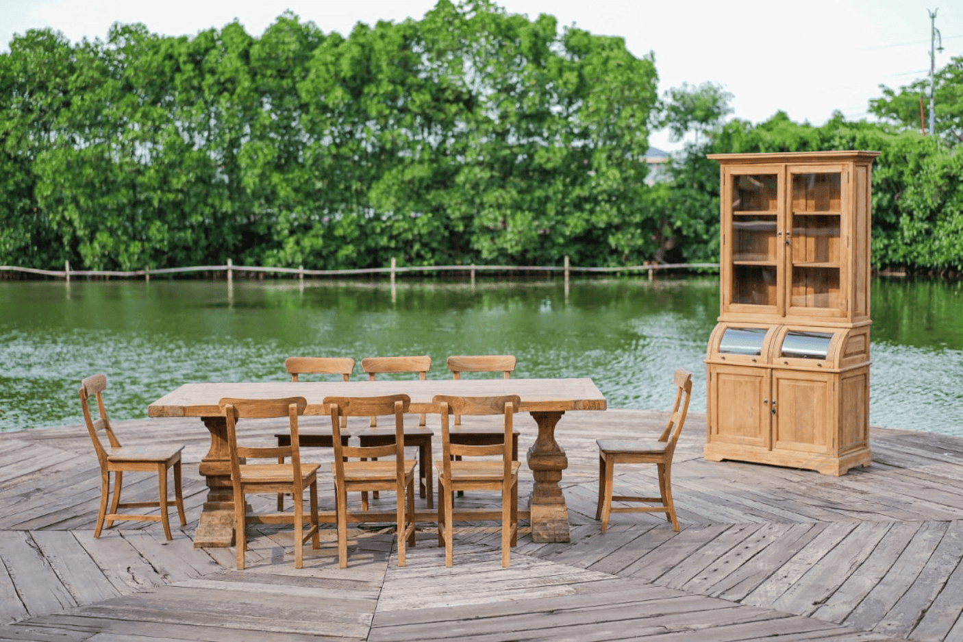 Teak grutterskast 110cm met bolle kleppen - Souren Meubels