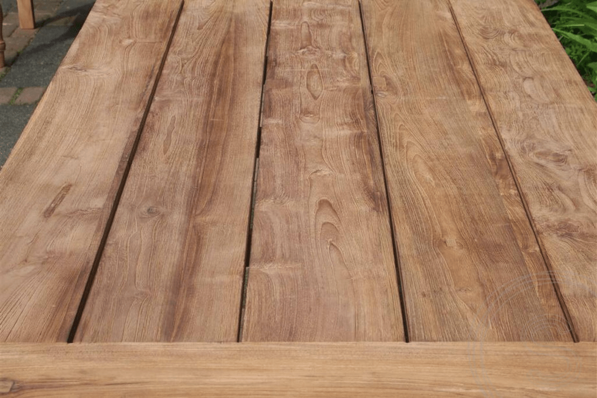 Teak Gartentisch 200x100cm + 6 Bahnhofstühle