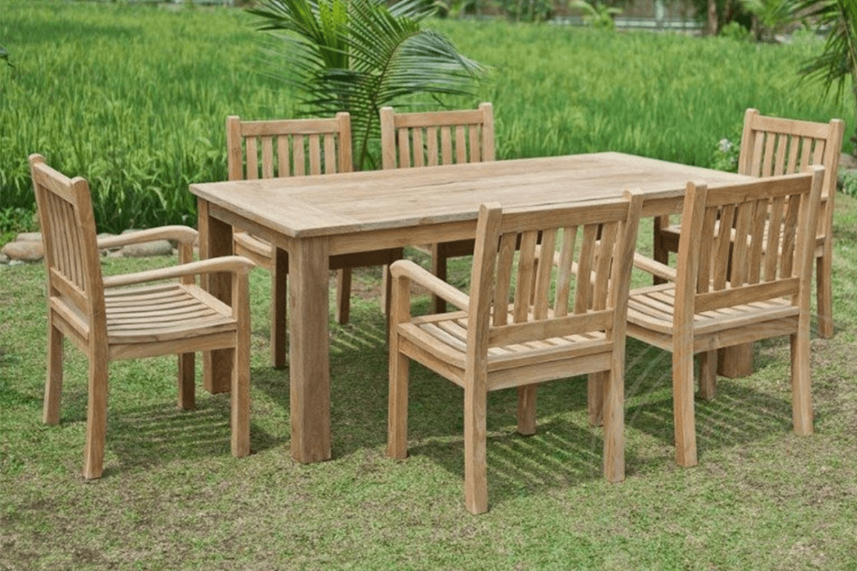 Teak Gartentisch 200x100cm + 6 Stühle Beaufort