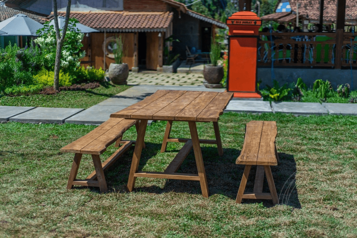 Teak Gartentisch Java 200 x 100 + 2 Teak Gartenbänke Java 200