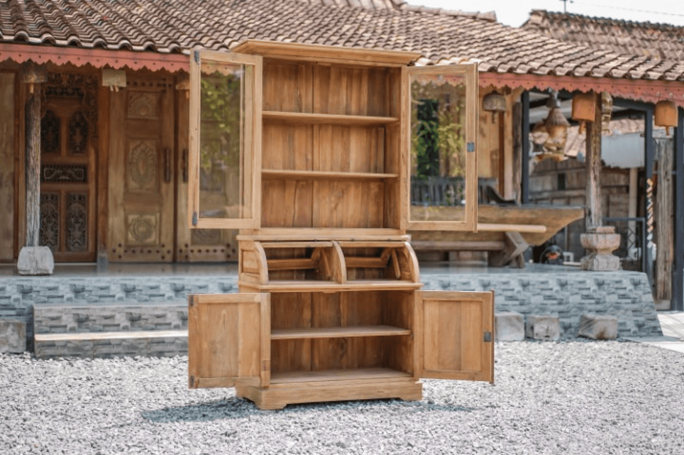 Teak grutterskast 110cm met bolle kleppen - Souren Meubels