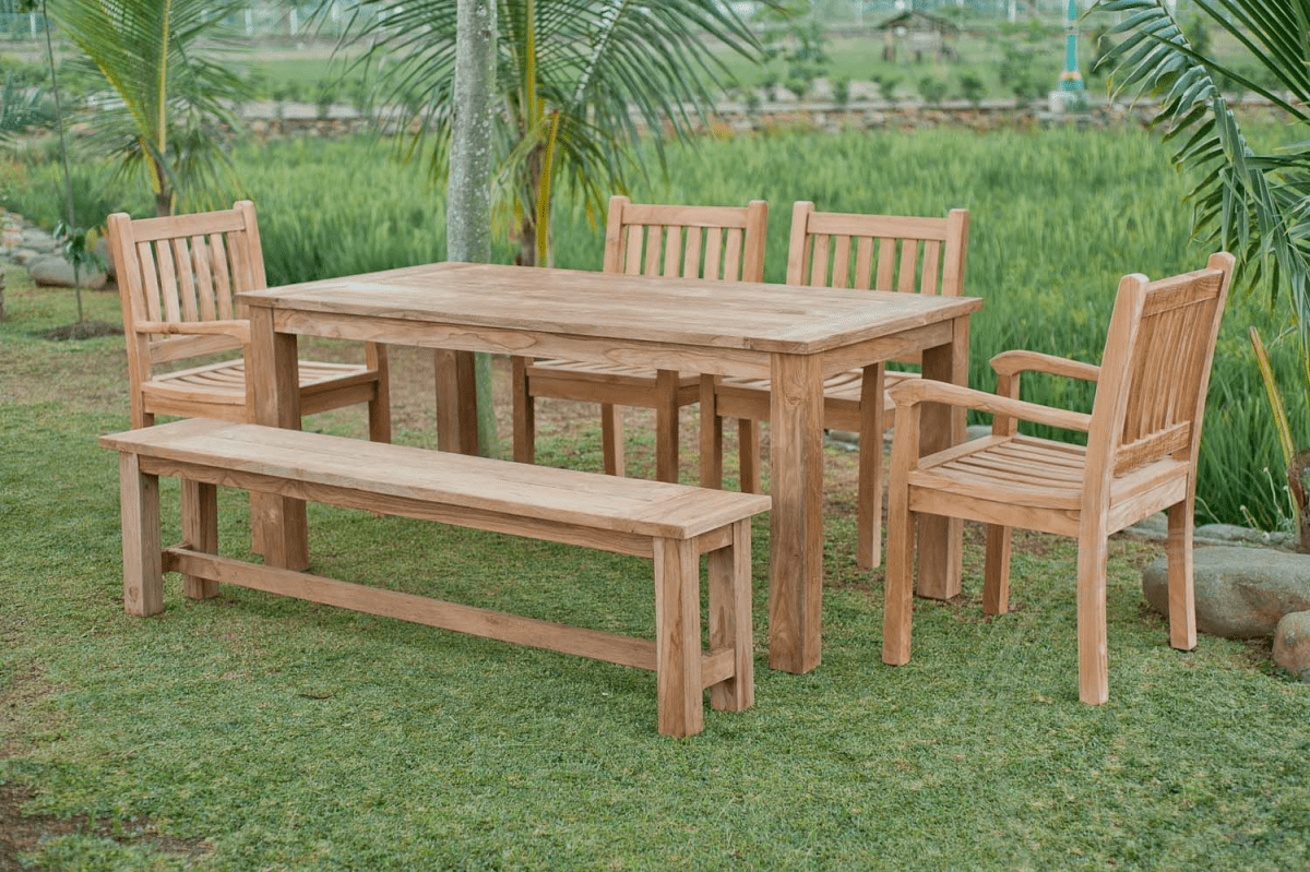 Teak Gartentisch 180x90cm + 4 Beaufort Stühle + Bank
