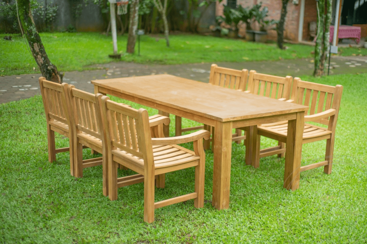 Teak garden table 220 x 100 + 6 garden chairs elephant