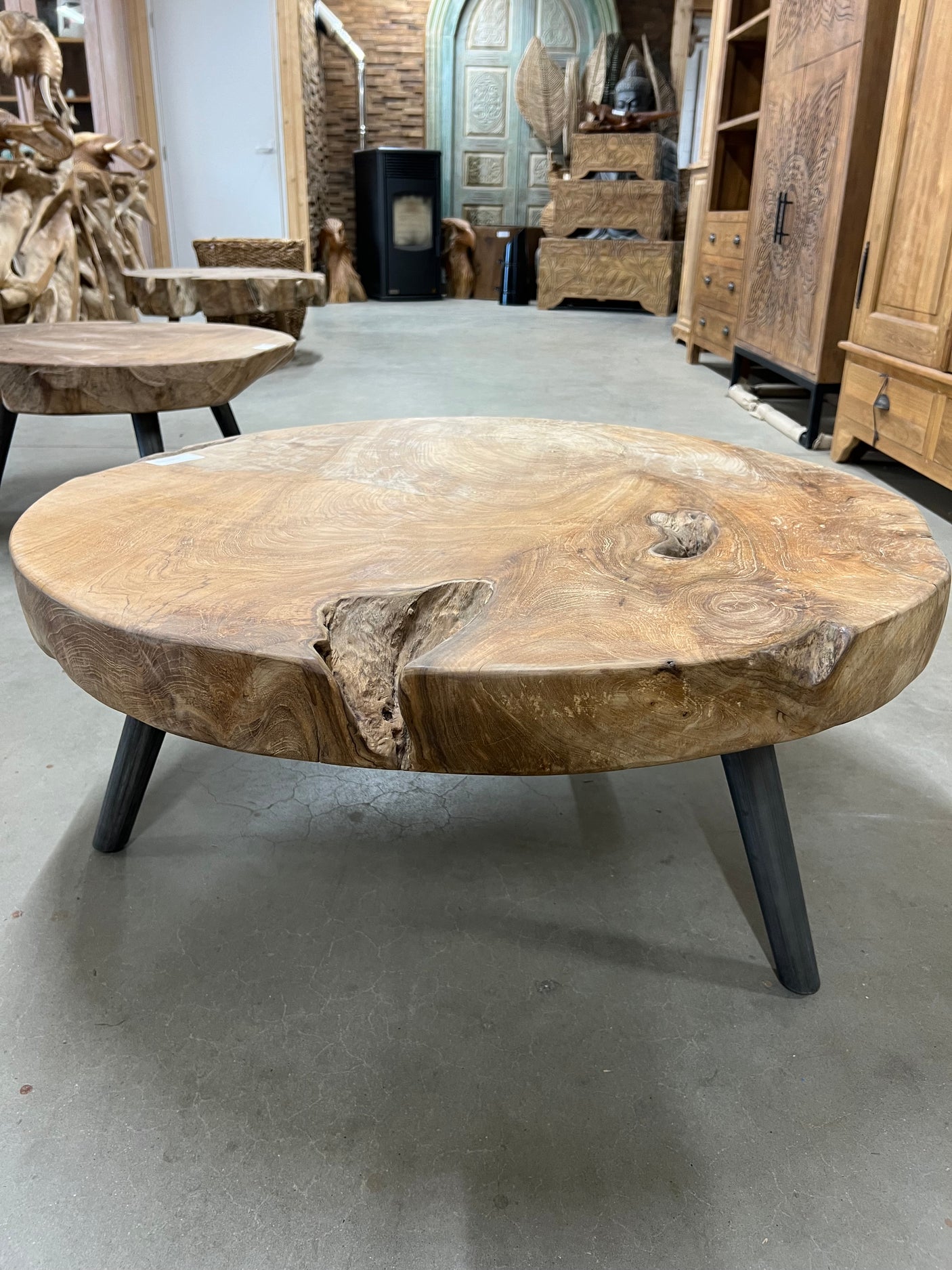 Teak-Couchtisch Stahlbein - 90cm Durchmesser