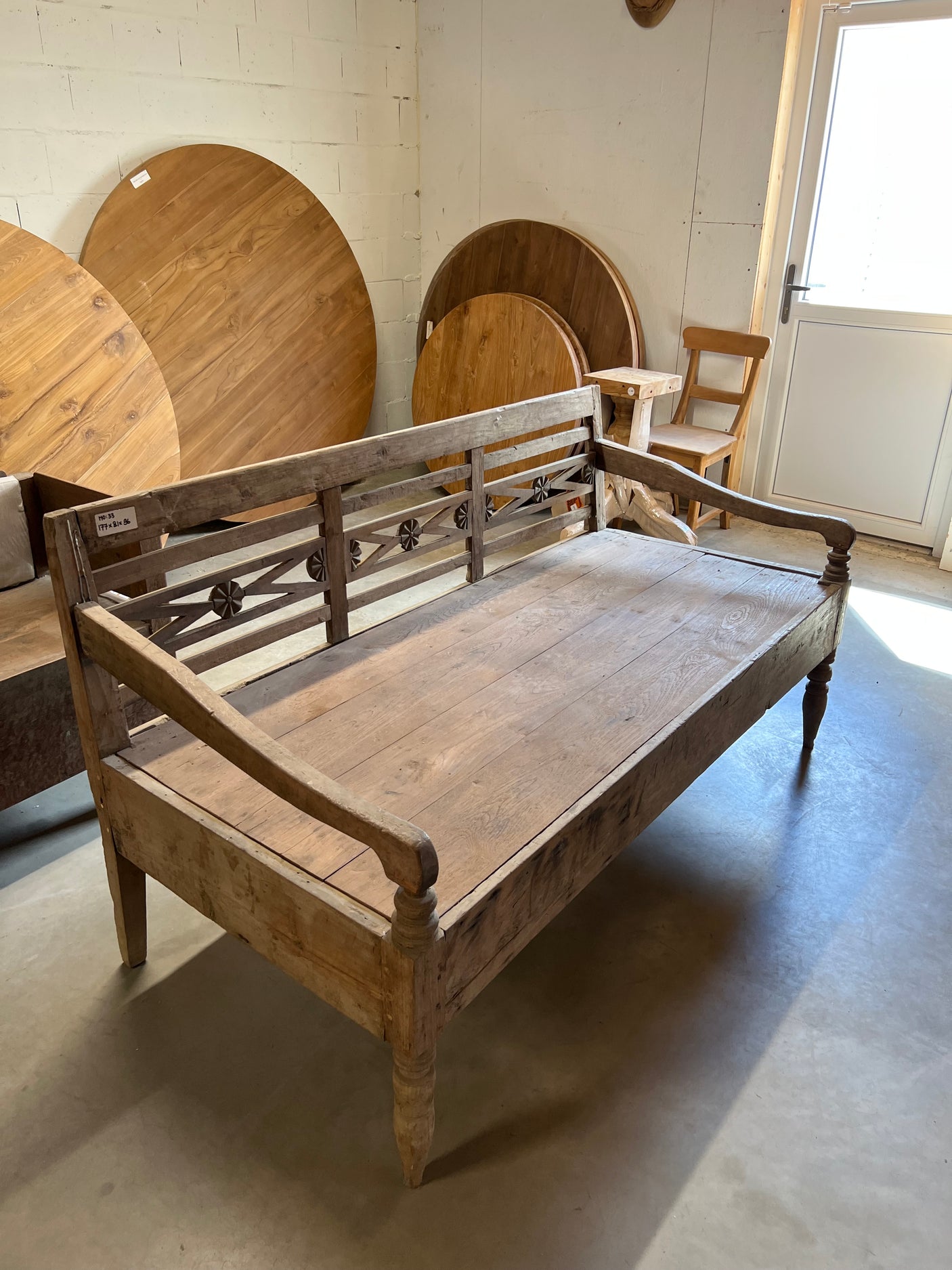 Teak Lounge Stationsbank Antik - 177x81x96cm