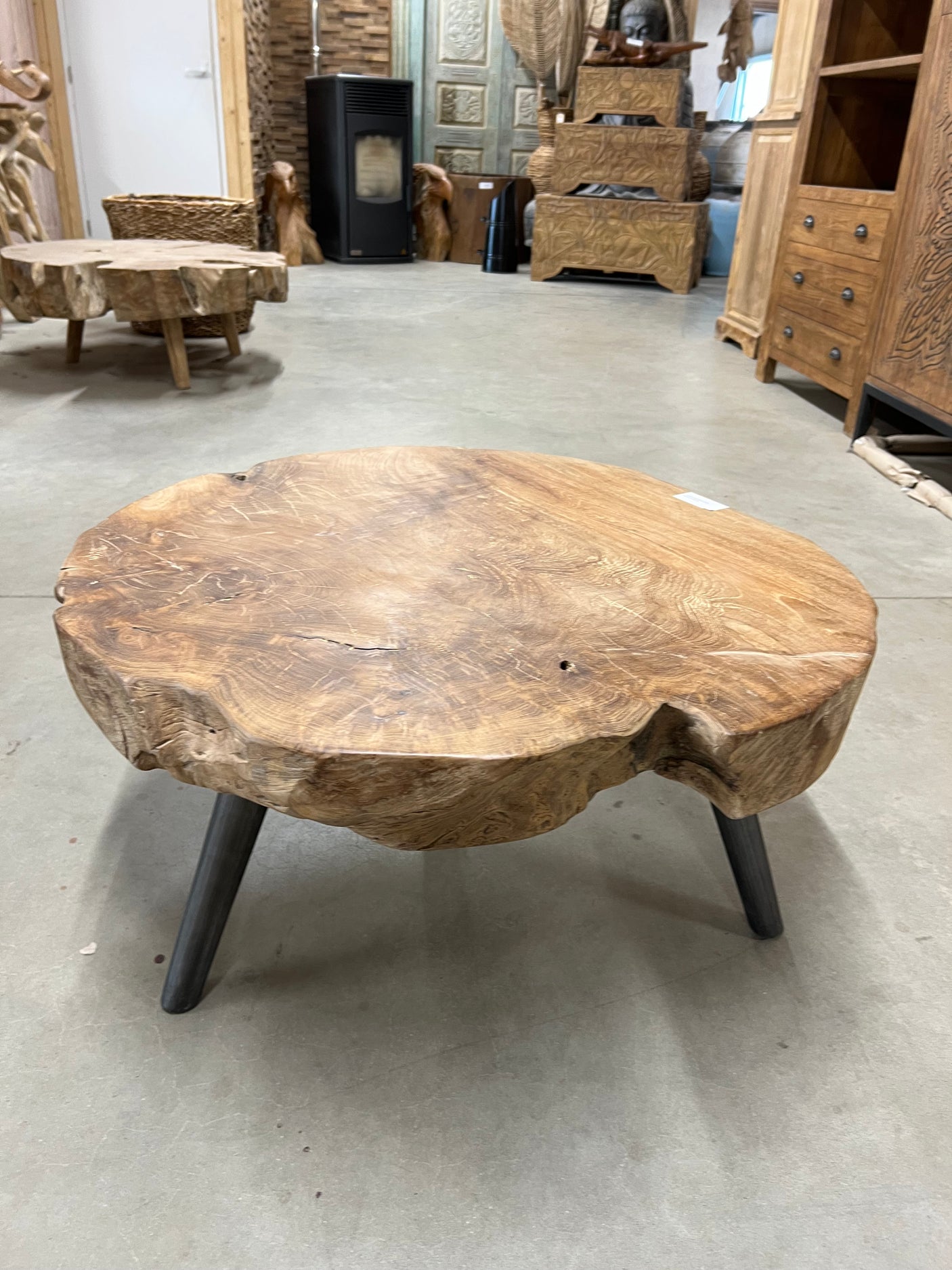 Teak-Couchtisch Stahlbein 80cm Durchmesser - 80x80x40cm
