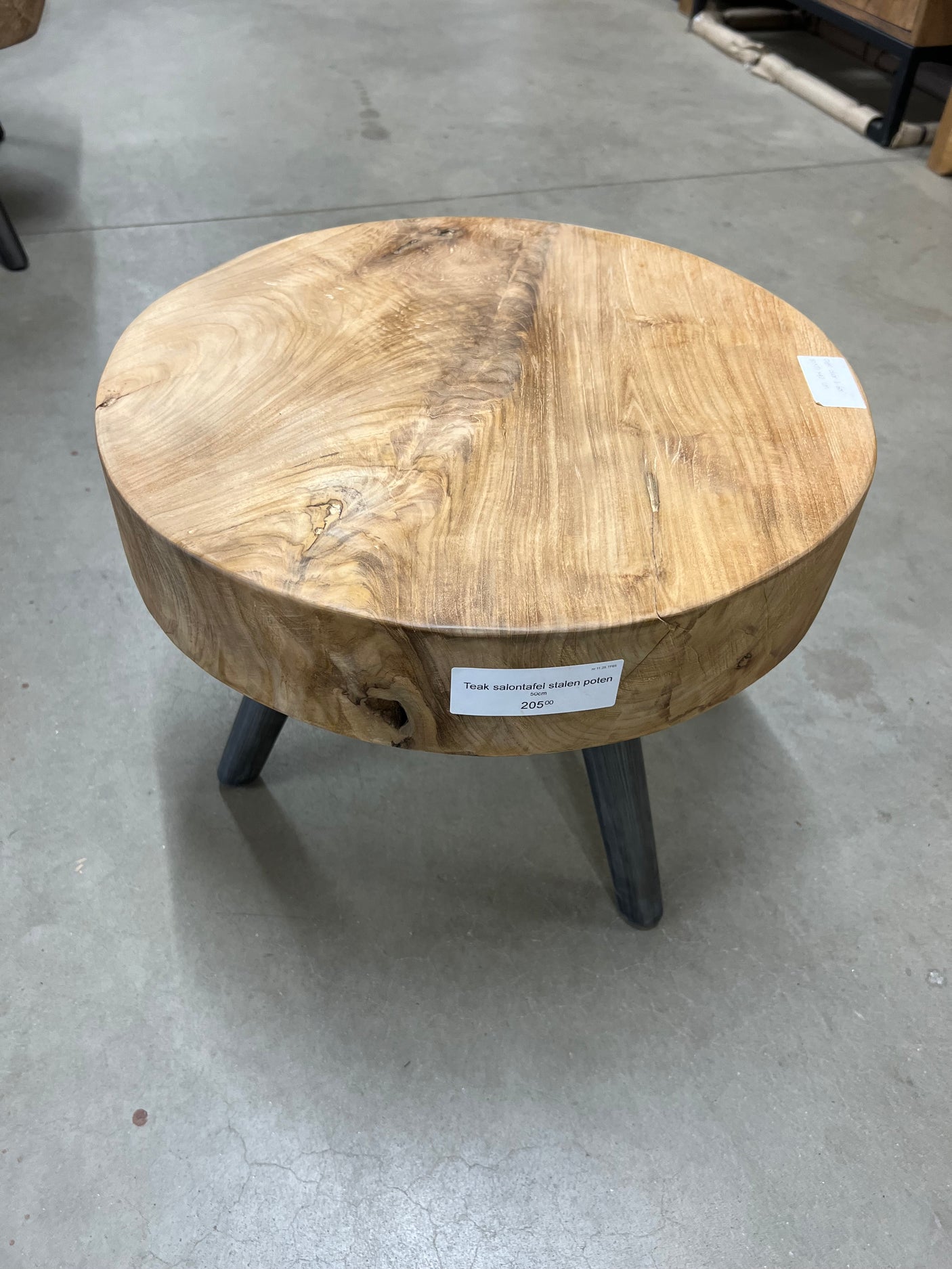 Teak-Couchtisch Stahlbein 50cm Durchmesser - 50x50x40cm