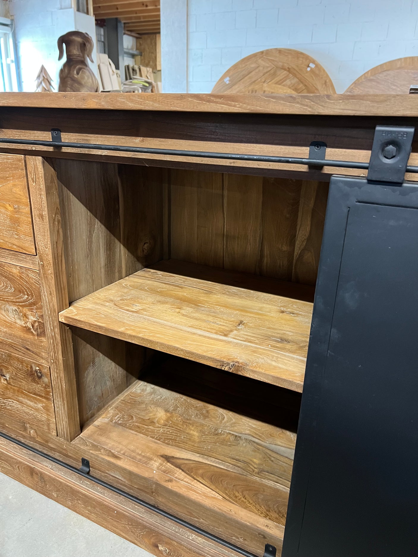 Teak-Sideboard Altholz mit Stahl - 180x50x90cm