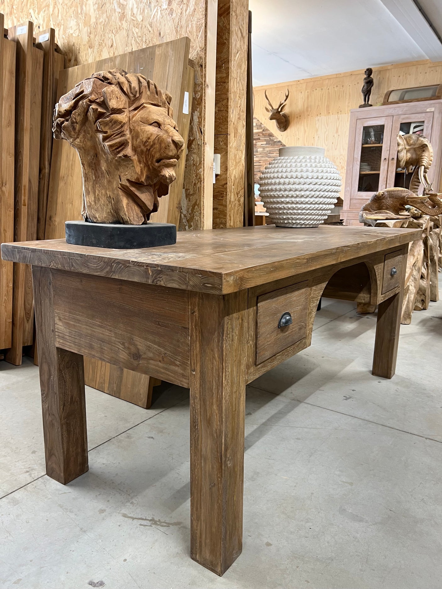 Teak-Schreibtisch mit Schubladen Altholz - 180x90x80cm