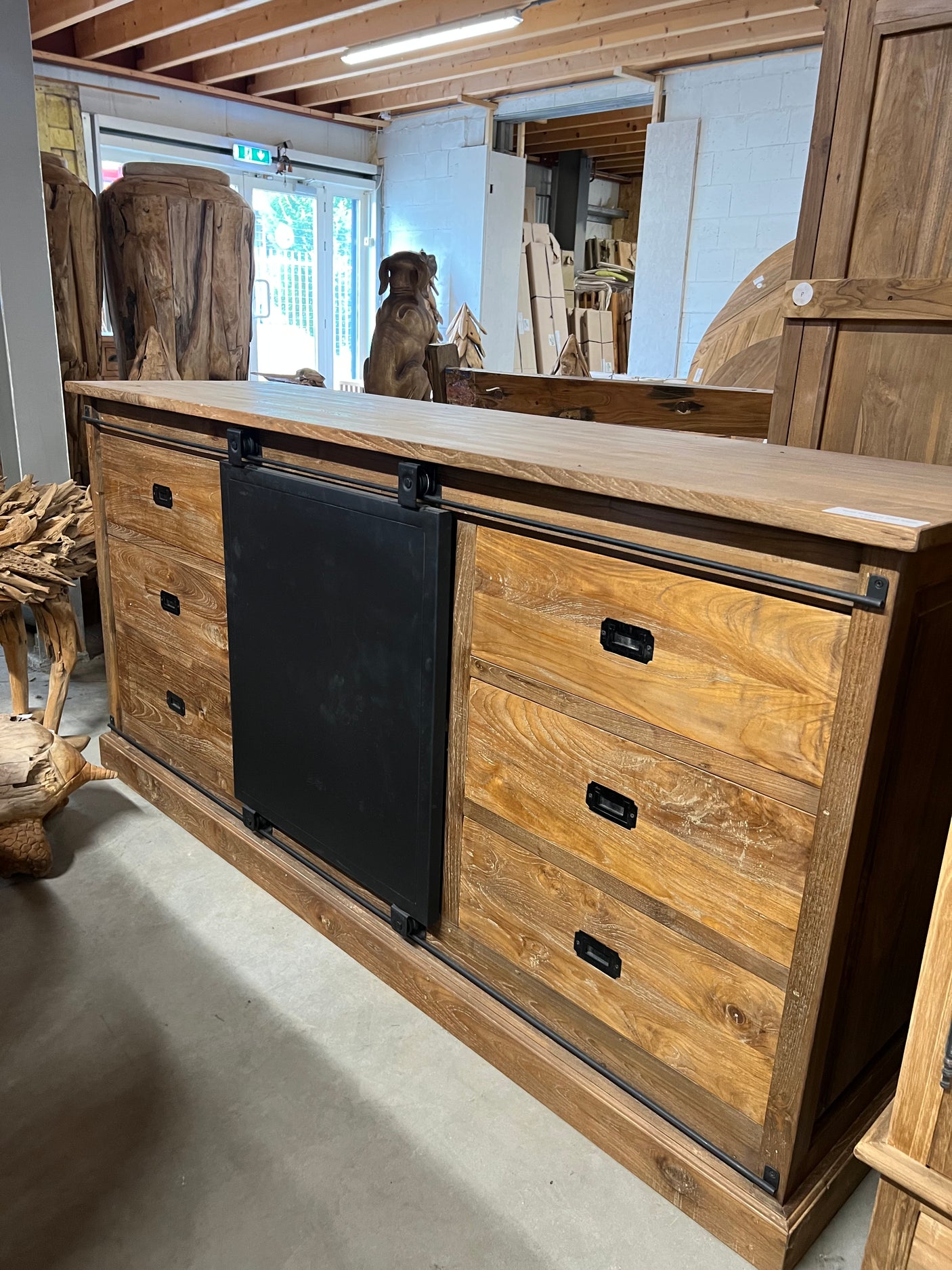 Teak-Sideboard Altholz mit Stahl - 180x50x90cm