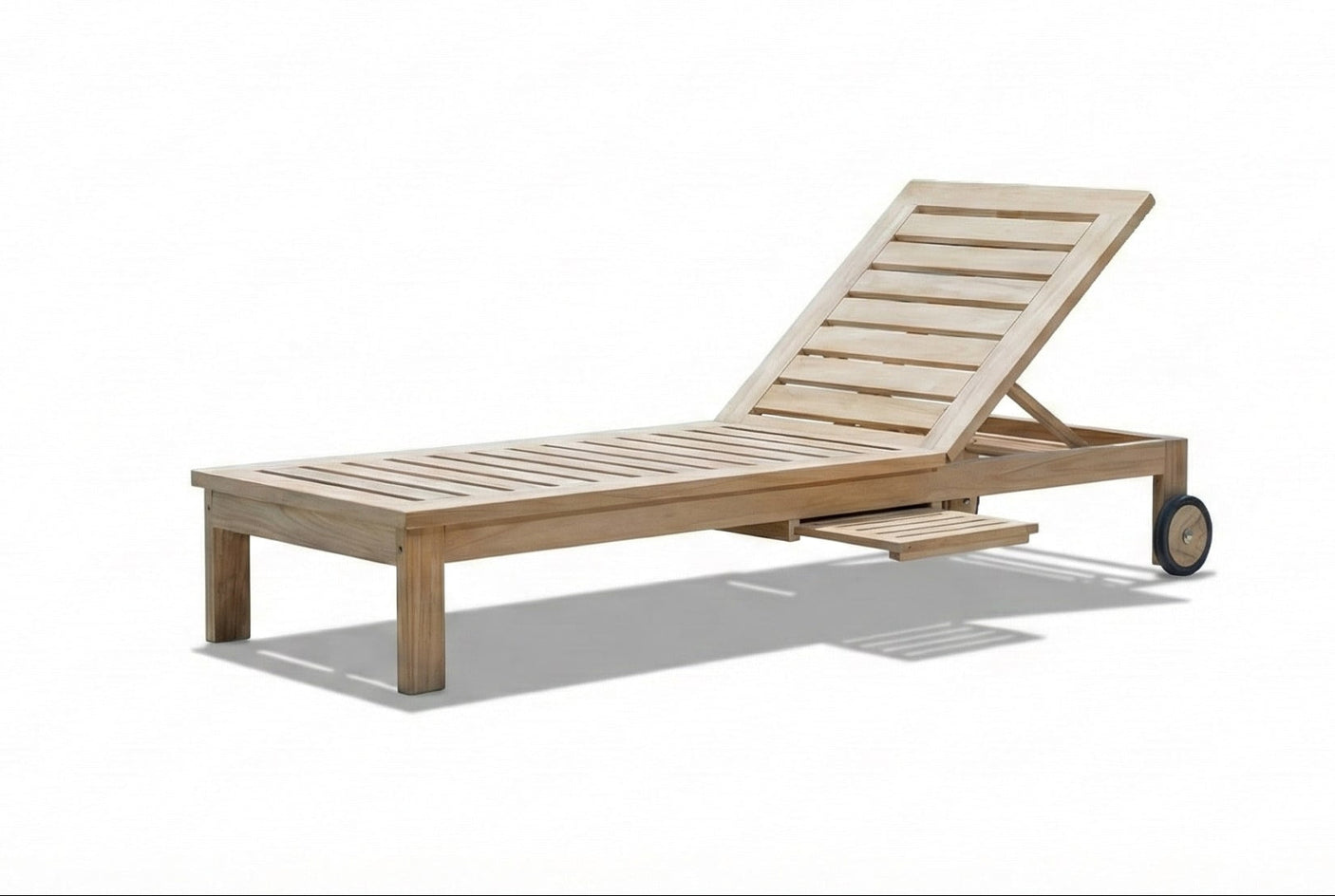 Teak Sonnenliege mit Rollen & Seitentablett