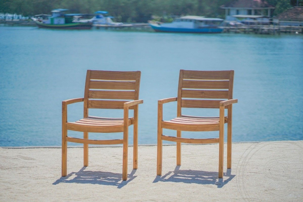 Teak Gartentisch 220 x 100 + 6 Gartenstühle Stacking