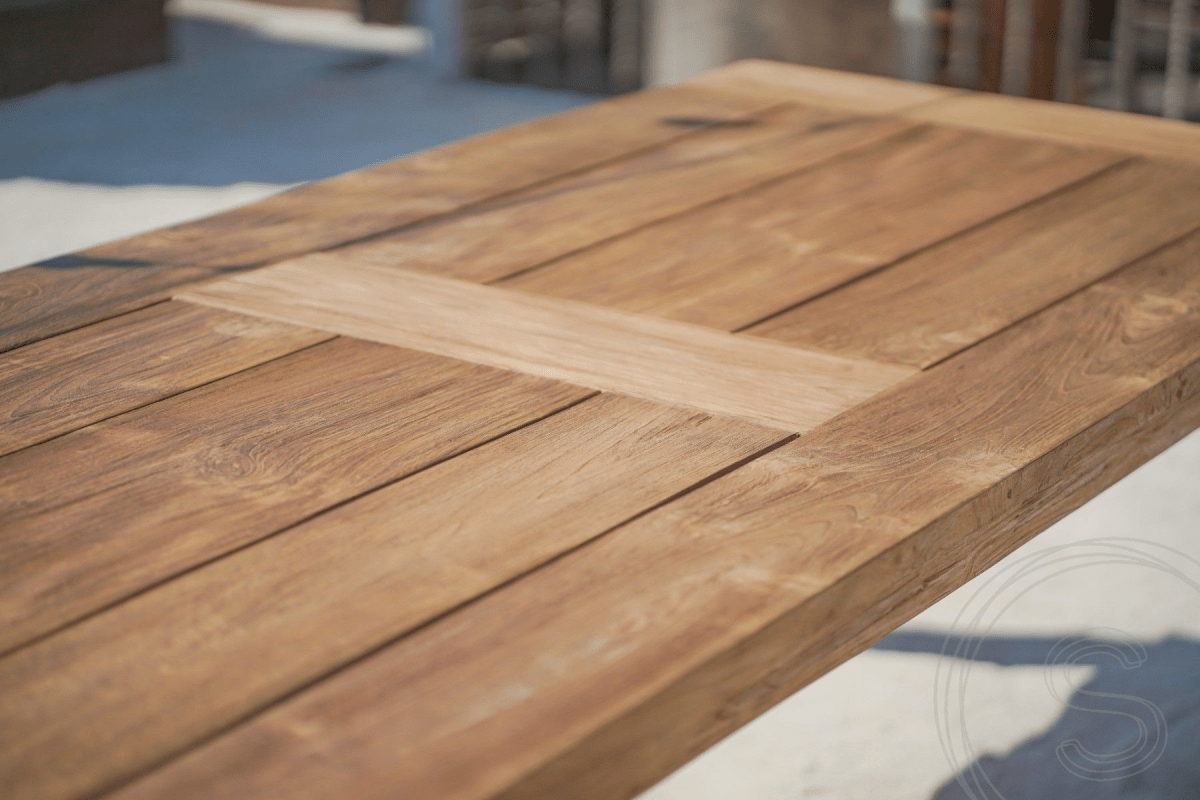 Teak Gartentisch 240 x 100 + 8 Gartenstühle Stacking