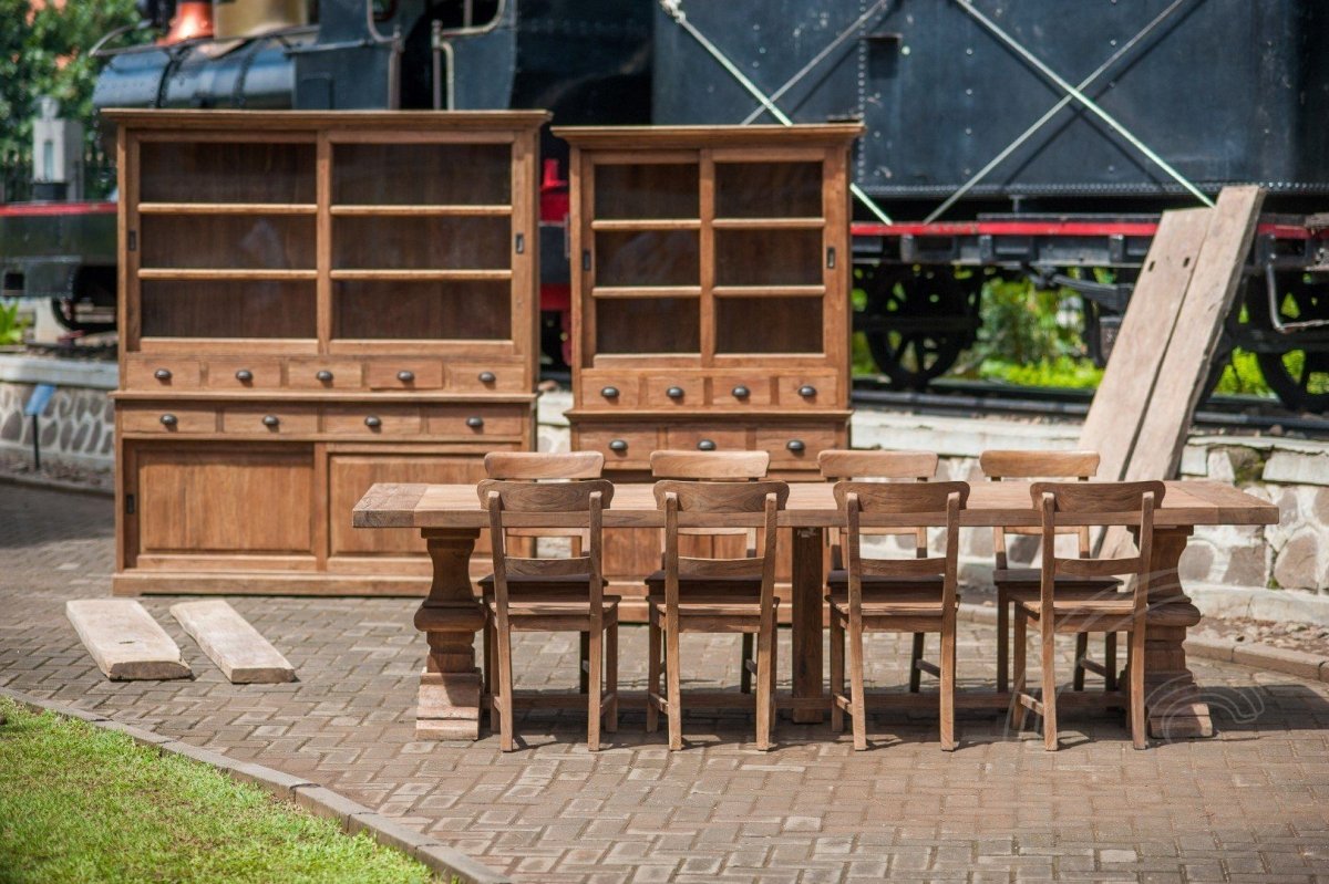 Teak Klostertisch 300x100 + 8 Stühle