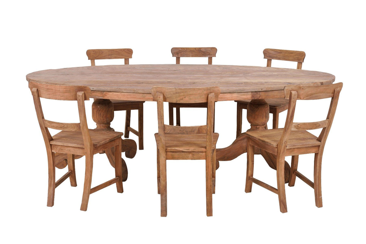 Ovale teak tafel 240x120cm oud hout - Souren Meubels