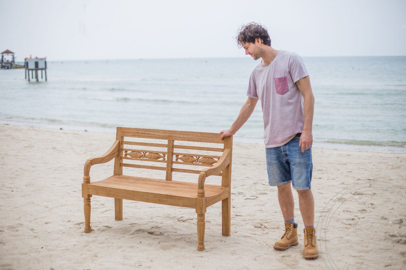 Teak Bahnhofsbank 2 Sitzer Fish