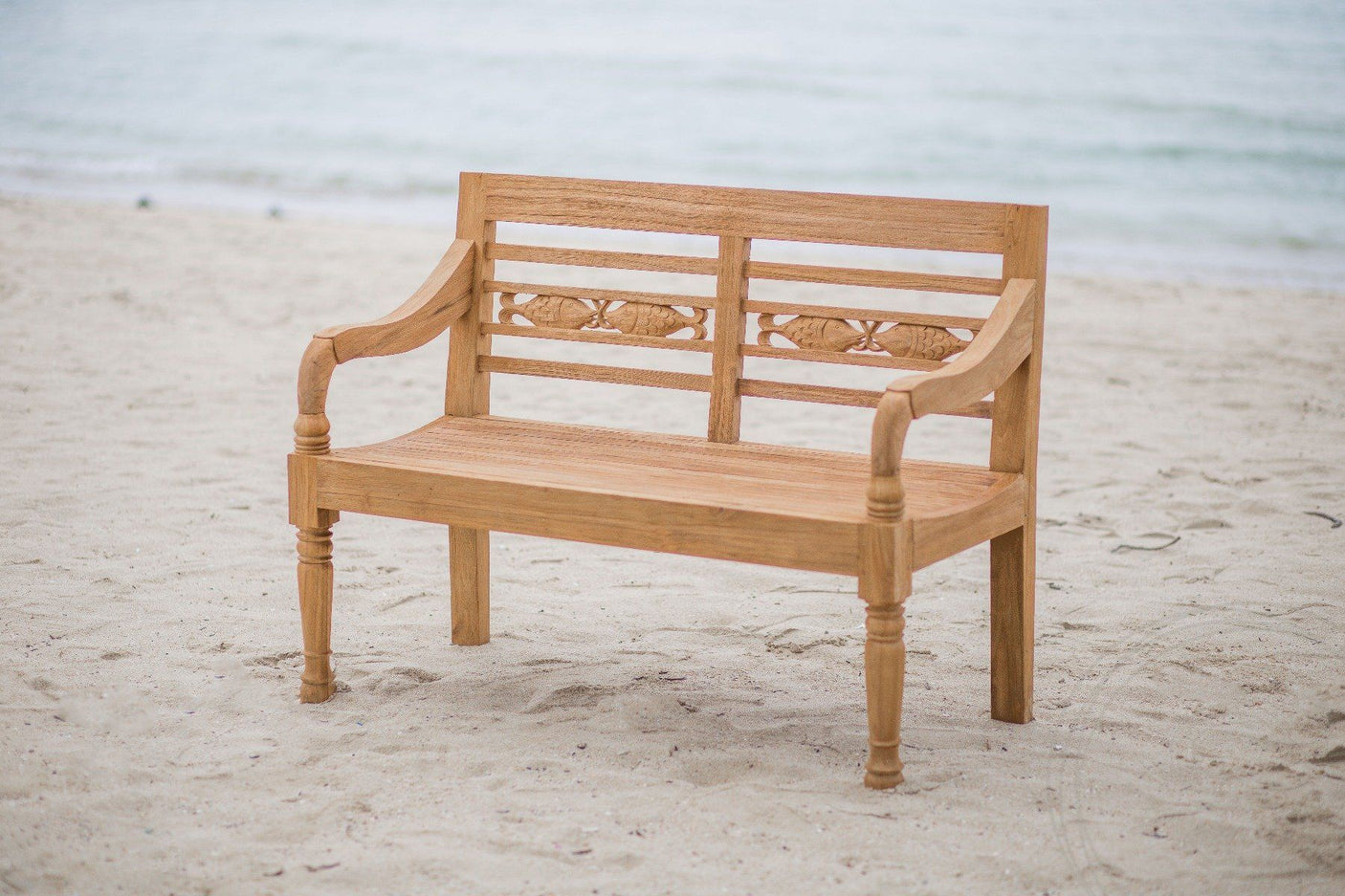 Teak Bahnhofsbank 2 Sitzer Fish