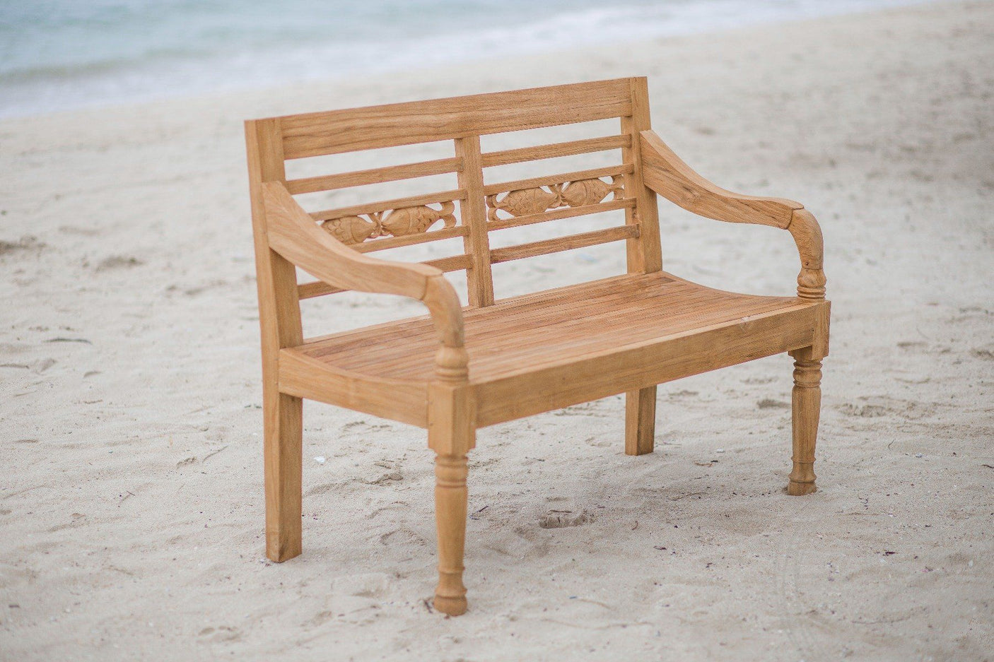 Teak Bahnhofsbank 2 Sitzer Fish