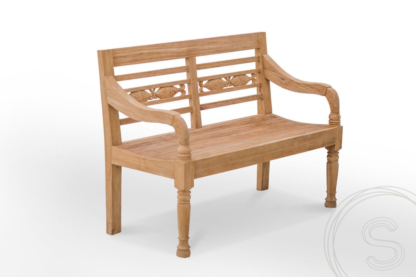 Teak Bahnhofsbank 2 Sitzer Fish