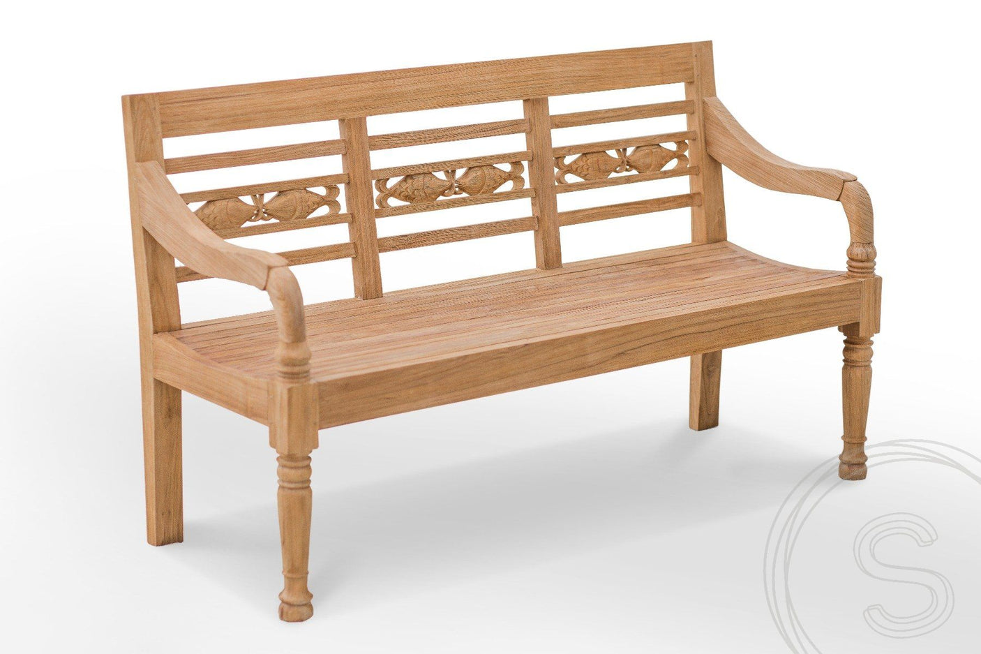 Teak Bahnhofsbank 3 Sitzer Fish