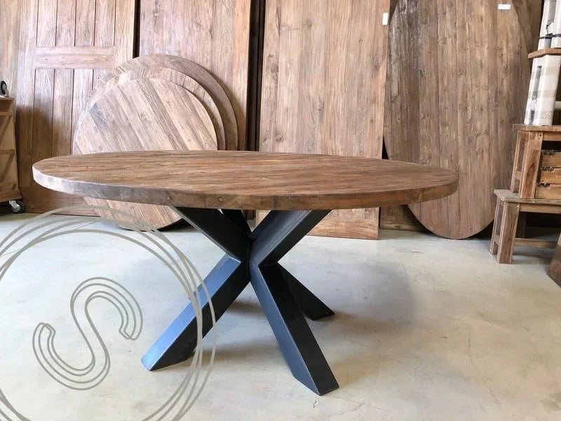 Industriële teak tafel | Industriële boomstamtafel - Souren Meubels