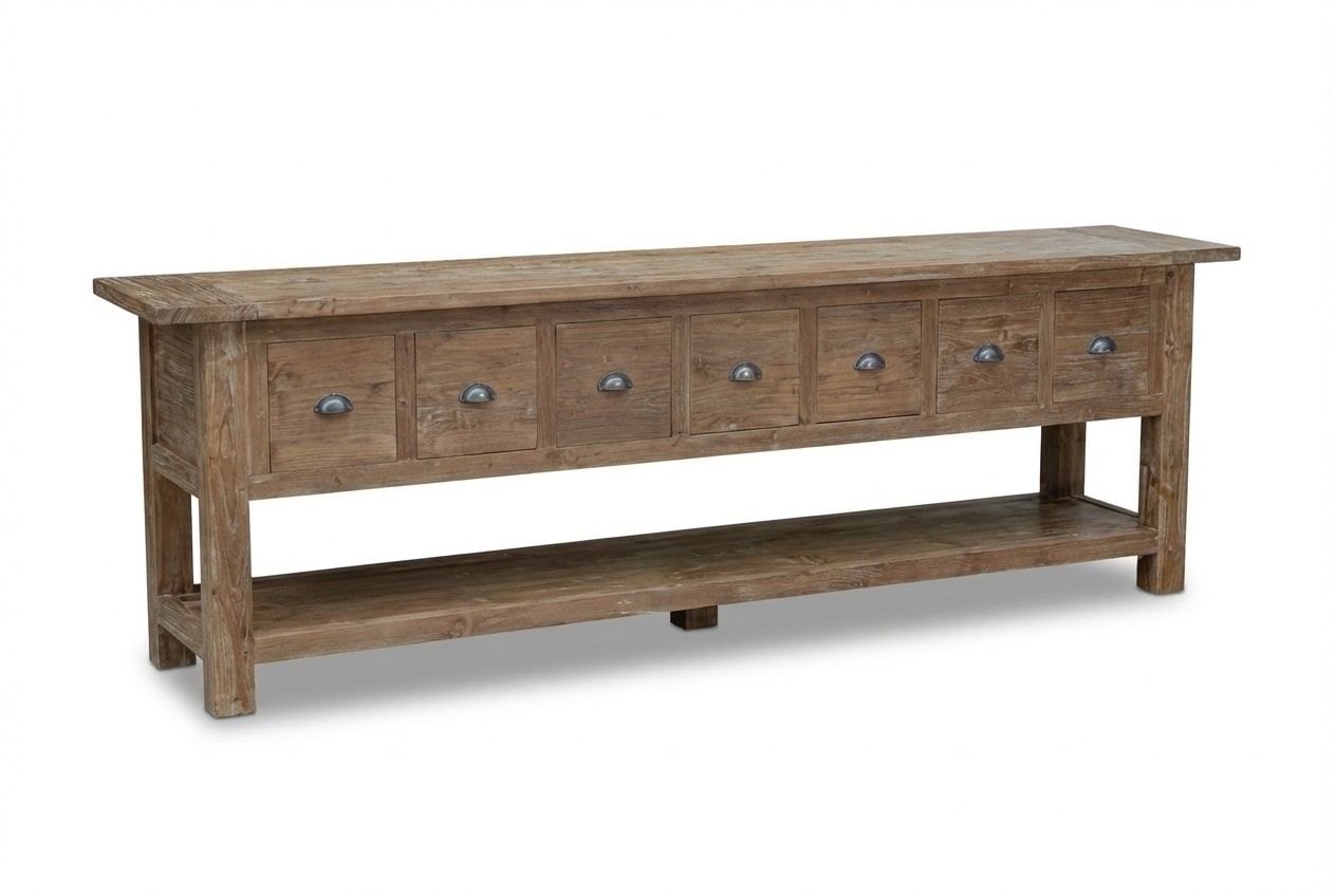 Rustikales Teak Sideboard mit Schubladen 200 / 250 cm