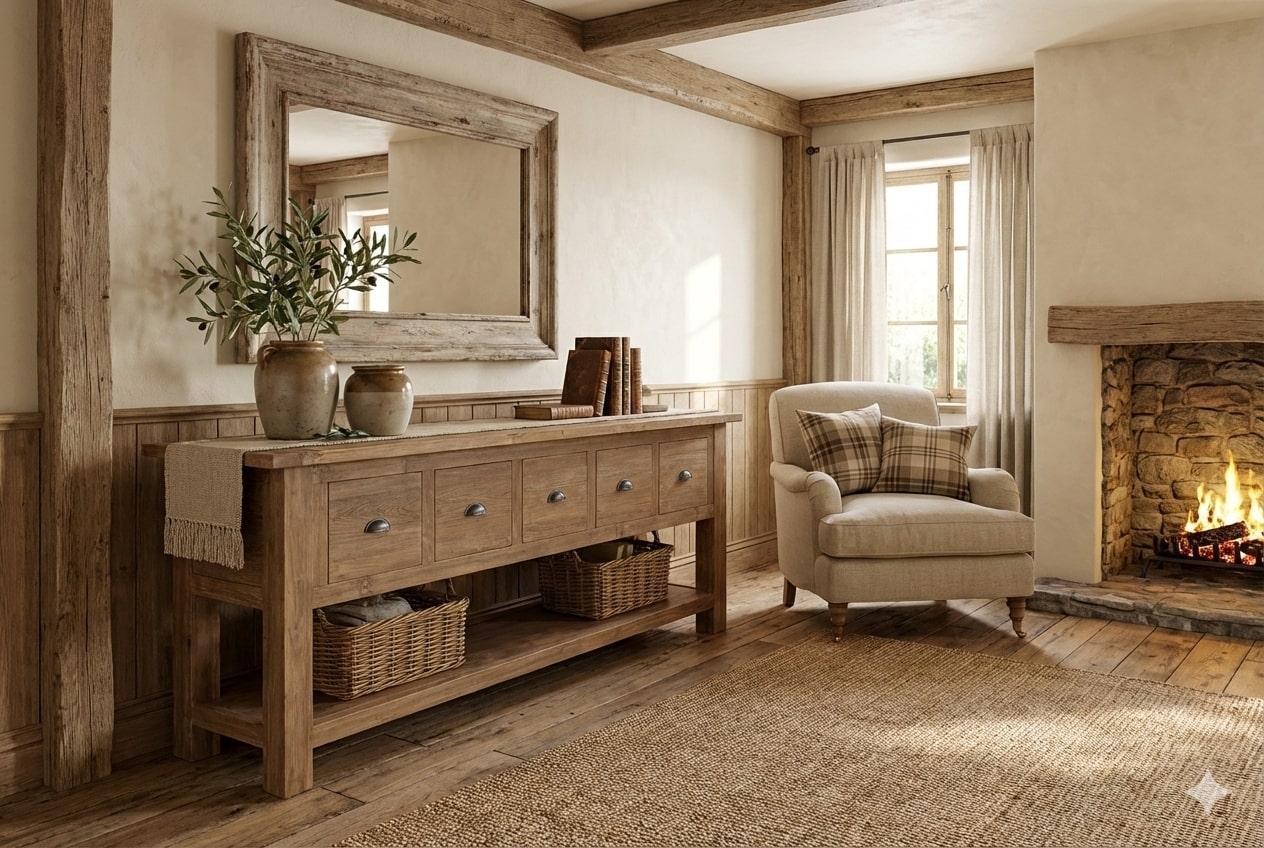 Rustikales Teak Sideboard mit Schubladen 200 / 250 cm