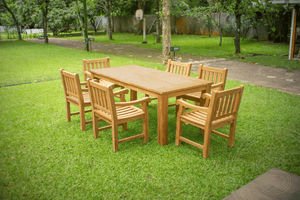 Teak Gartentisch 200 x 90 + 6 Gartenstühle Elephant