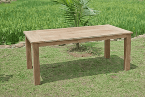 Teak Gartentisch 200x100cm + 6 Bahnhofstühle