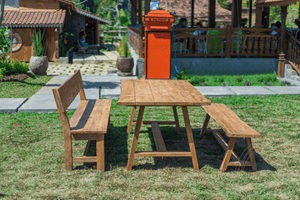 Teak Gartentisch Java 200 x 100 + Teak Gartenbank Java 200 + Teakholz Bank 200 Sandaran
