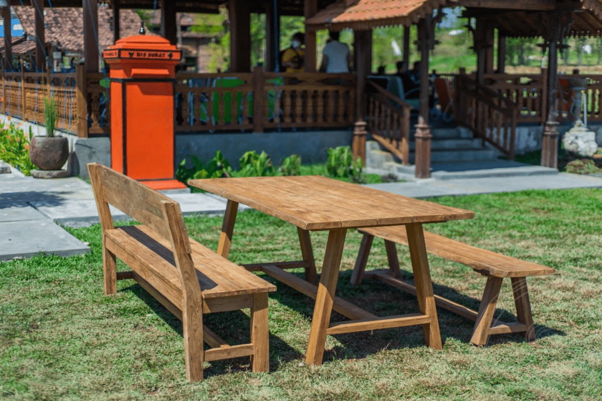 Teak Gartentisch Java 200 x 100 + Teak Gartenbank Java 200 + Teakholz Bank 200 Sandaran
