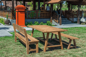 Teak Gartentisch Java 200 x 100 + Teak Gartenbank Java 200 + Teakholz Bank 200 Sandaran
