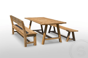 Teak Gartentisch Java 200 x 100 + Teak Gartenbank Java 200 + Teakholz Bank 200 Sandaran
