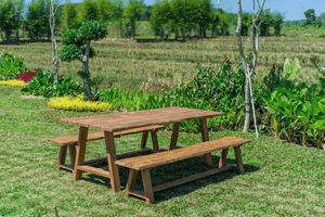 Teak Gartentisch Java 220 x 100 + 2 Teak Gartenbänke Java 220
