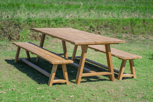 Teak Gartentisch Java 240 x 100 + 2 Teak Gartenbänke Java 240
