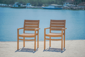 Teak Gartentisch 180 x 90 + 6 Gartenstühle Stacking
