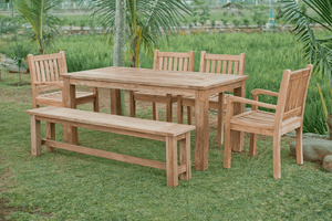 Teak Gartentisch 180x90cm + 4 Beaufort Stühle + Bank