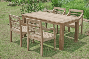 Teak Gartentisch 180x90cm + 4 Bahnhofstühle