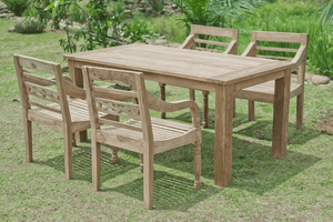 Teak Gartentisch 180x90cm + 4 Bahnhofstühle