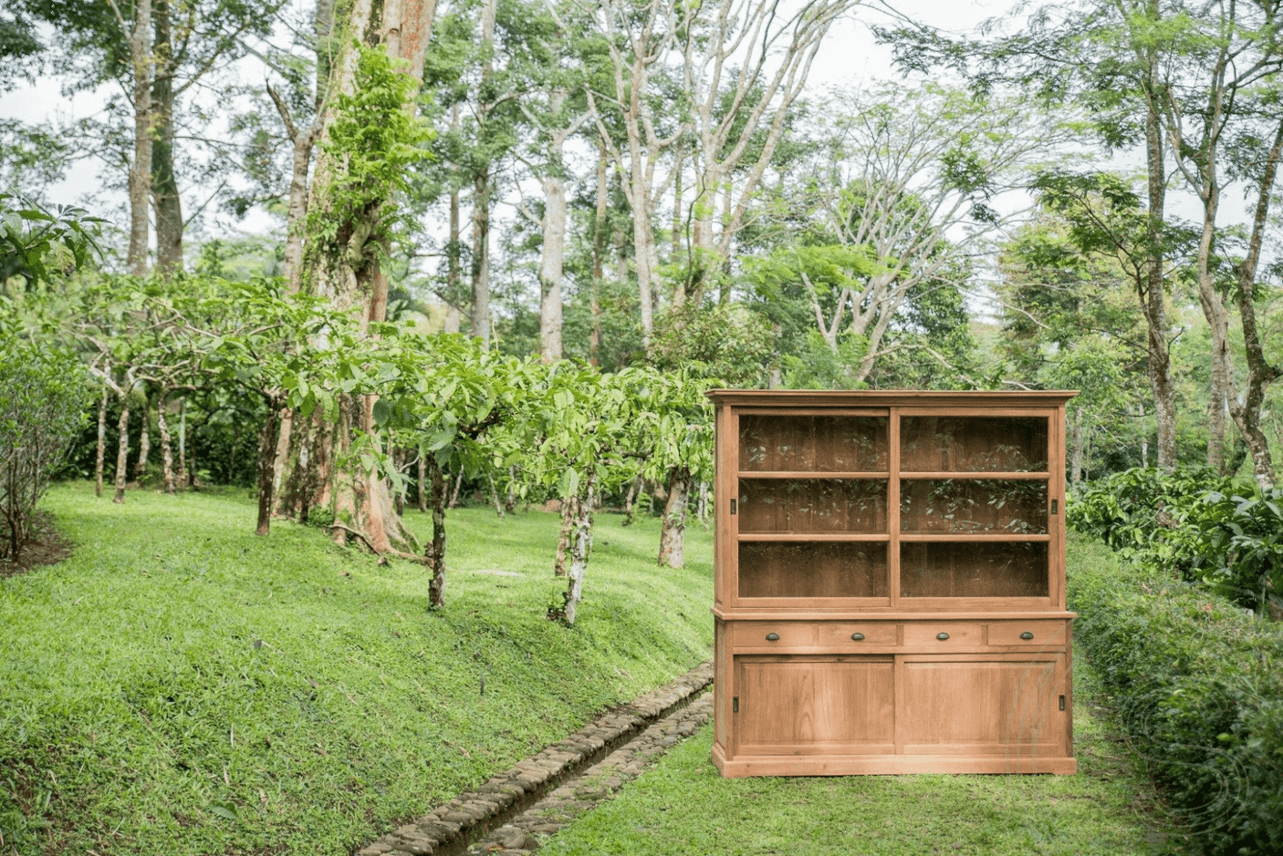 Teak vitrinekast 180cm - Souren Meubels