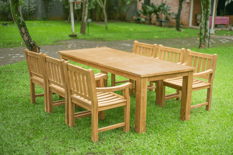 Teak garden table 220 x 100 + 6 garden chairs elephant