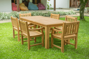Teak garden table 220 x 100 + 6 garden chairs elephant