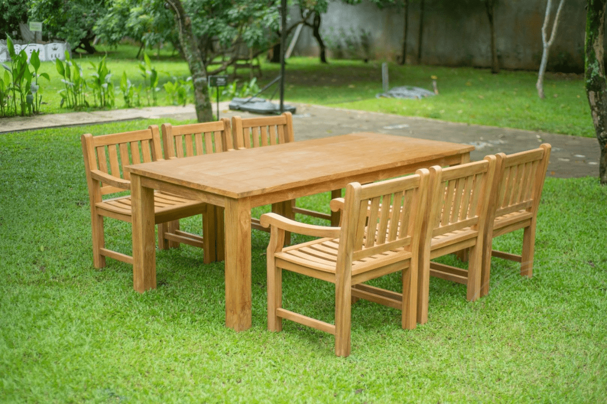 Teak garden table 220 x 100 + 6 garden chairs elephant