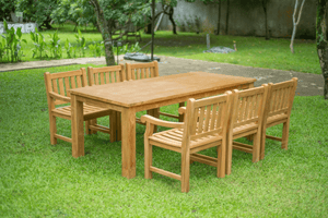 Teak garden table 220 x 100 + 6 garden chairs elephant