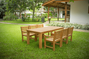 Teak garden table 220 x 100 + 6 garden chairs elephant