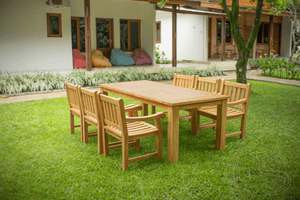 Teak garden table 220 x 100 + 6 garden chairs elephant