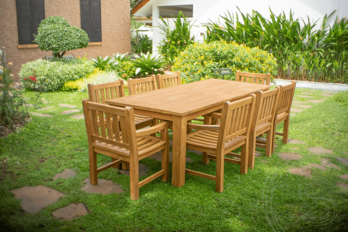 Teak Gartentisch 240 x 100 + 8 Gartenstühle Elephant
