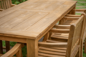 Teak Gartentisch 260 x 100 + 8 Gartenstühle Elephant