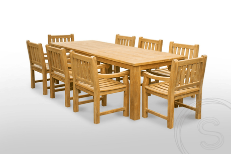 Teak Gartentisch 260 x 100 + 8 Gartenstühle Elephant